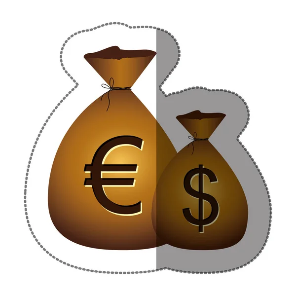 Pytle s penězi nálepka s měny symbol dolaru a eura — Stockový vektor