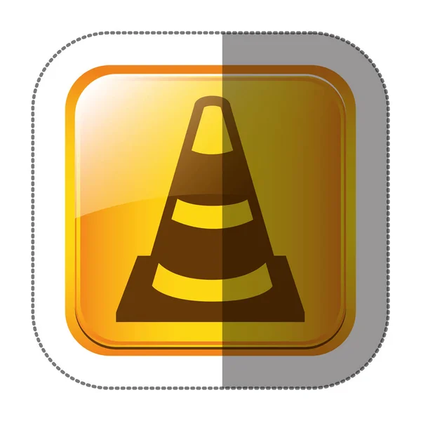 Etiqueta forma quadrada com cone de tráfego listrado com sombreamento —  Vetores de Stock