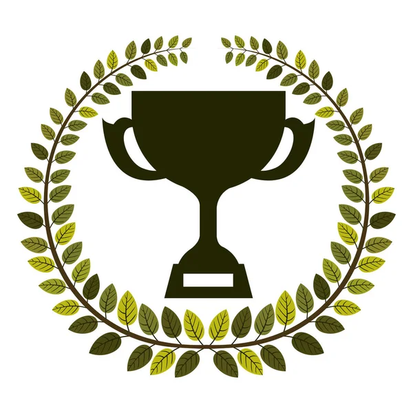 Boog van bladeren met Cup Trophy met plaat — Stockvector