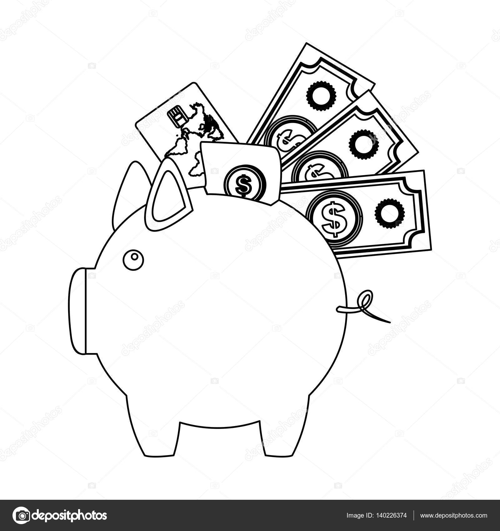 Monochrome Contour With Moneybox In Shape Of Pig Stock - 