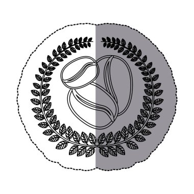 kahve çekirdekleri ile zeytin taç ile orta gölge tek renkli etiket