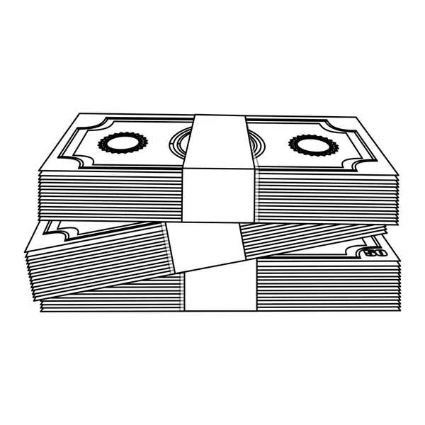Monochrome Kontur mit gestapelten Banknoten — Stockvektor