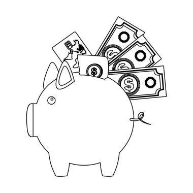 dolar sikke ve faturaları ile siluet piggy banka