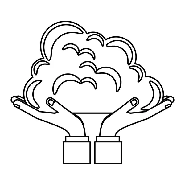 Manos sosteniendo una nube — Vector de stock