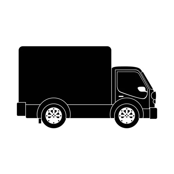 Camión de transporte monocromo con carro y ruedas — Vector de stock