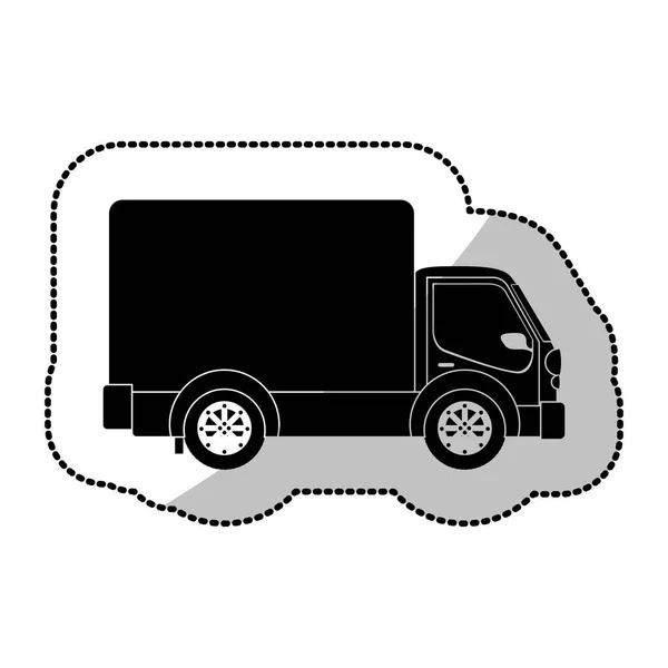 Camión de transporte de pegatina monocromo con carro y ruedas — Vector de stock