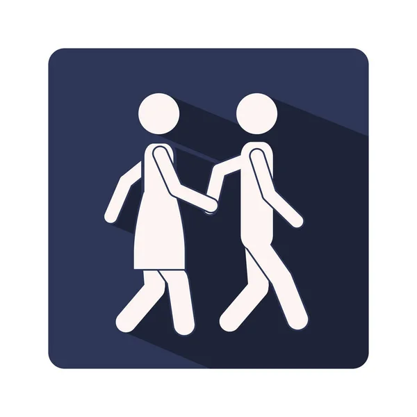 Cadre de silhouette de couleur avec couple marchant et tenant la main — Image vectorielle
