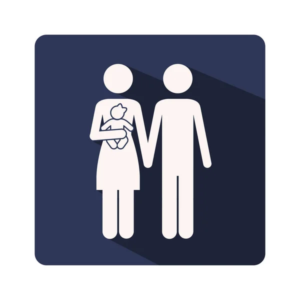 Couleur silhouette cadre avec homme et femme avec enfant dans les bras — Image vectorielle