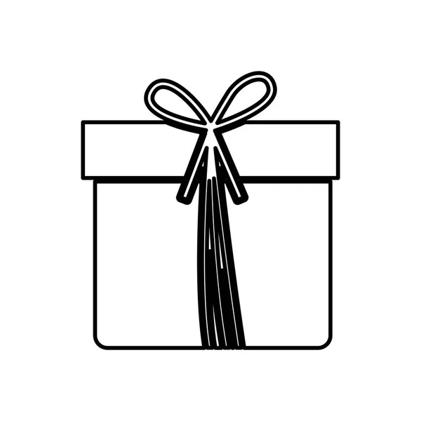 Contorno monocromo con caja de regalo con cinta — Vector de stock