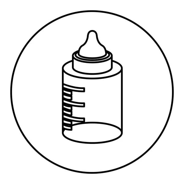Monokrom kontur dengan botol bayi dalam bingkai bundar - Stok Vektor
