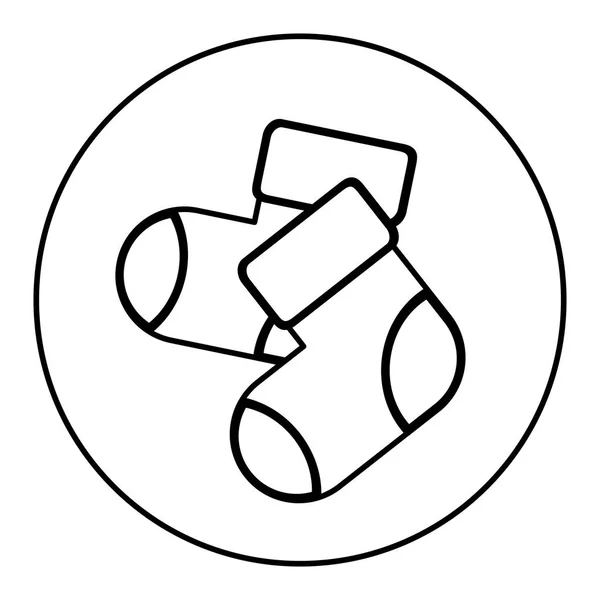 单色轮廓与婴儿袜子圆形框架中 — 图库矢量图片
