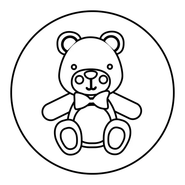 Monochrome contour with teddy bear in round frame — Stock Vector