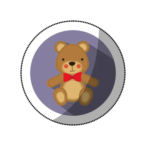 Sticker kleur silhouet met teddy beer in ronde frame — Stockvector