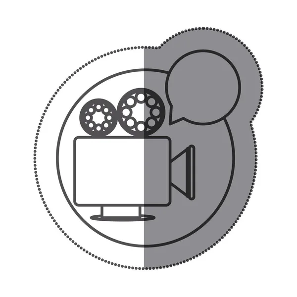 Aufkleber Silhouette Kreisform mit Retro-Filmprojektor mit Dialogbox — Stockvektor