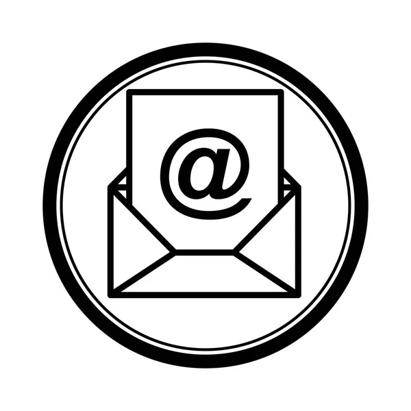 Kreisförmige Form mit Silhouettenumschlag mit Mailingbogen und am Schild — Stockvektor