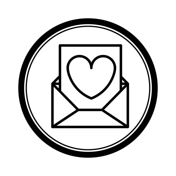 Narysuj okrągły kształt z koperty romantyczny Valentine z sercem — Wektor stockowy