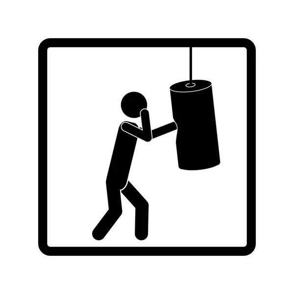 Vierkant pictogram man kloppen gewicht van de tas — Stockvector