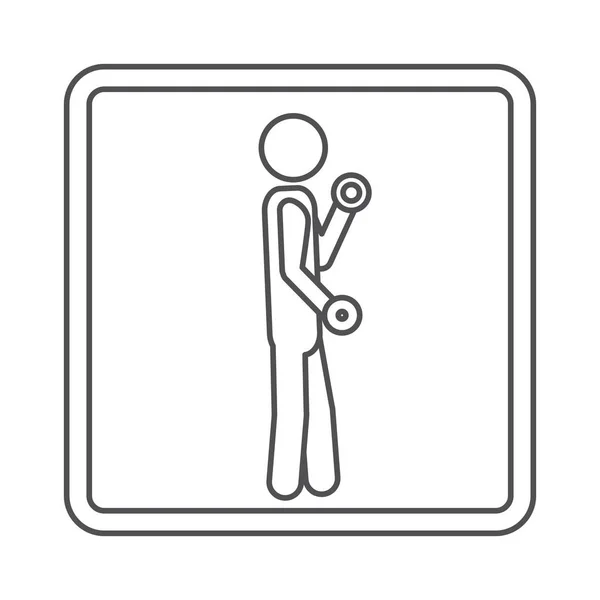 Пиктограмма в форме квадрата с человеком, поднимающим гантель — стоковый вектор