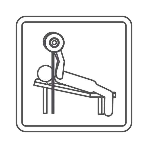 Контур квадратной формы с пиктограммой человека тяжелой атлетики — стоковый вектор