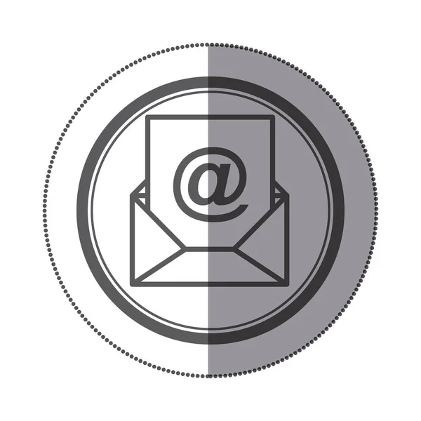Aufkleber runde Form mit Silhouette Umschlag mit Mailingbogen und am Schild — Stockvektor
