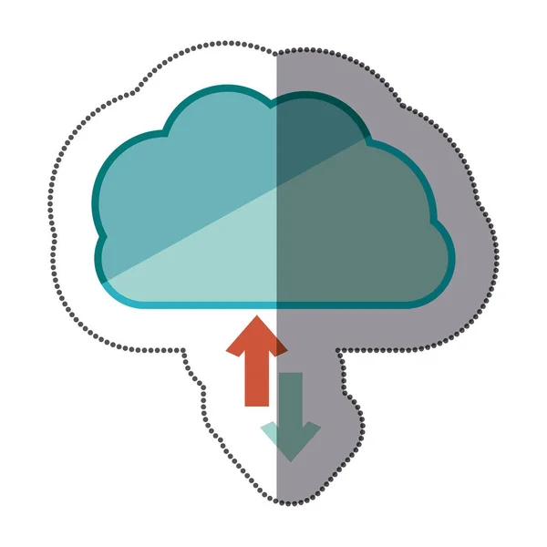 Pegatina nube azul con flechas en dirección opuesta — Archivo Imágenes Vectoriales