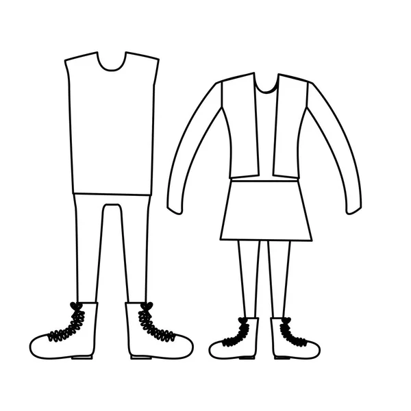 Silhouette con coppia abbigliamento vintage — Vettoriale Stock