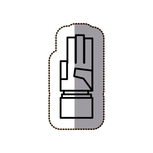 Üç parmak gösteren bir el ile siyah siluet kontur etiket — Stok Vektör