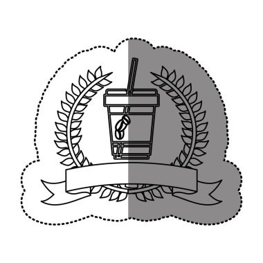 kapuçino saman ile şerit ve tek kullanımlık bardak ile zeytin taç ile tek renkli etiket