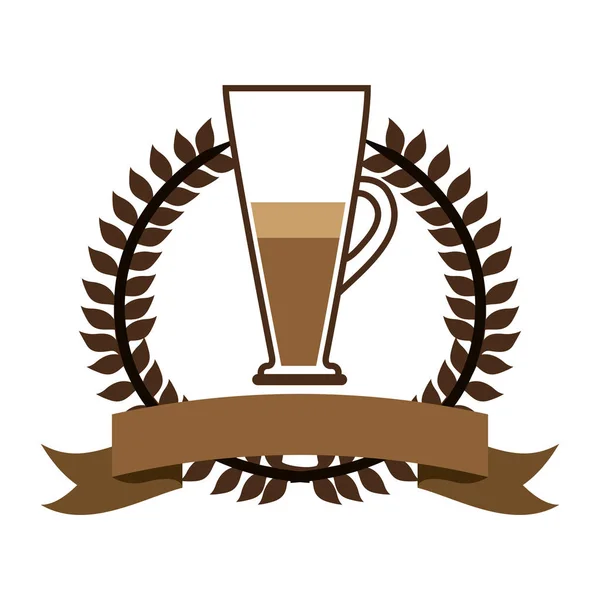 Colore silhouette con corona di ulivo con nastro e cofee cocktail — Vettoriale Stock