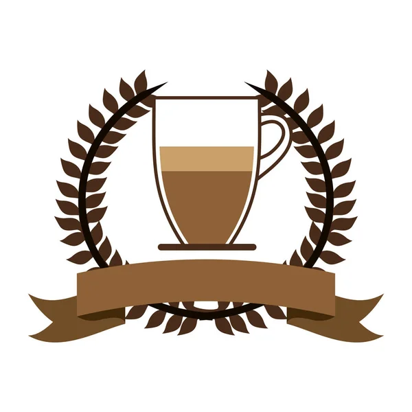 Kleur silhouet met de olijfkrans met lint en glazen pot koffie met handvat — Stockvector