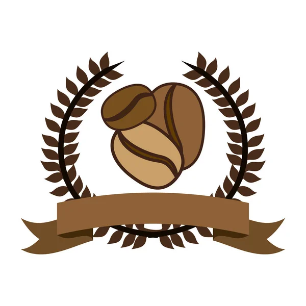 Silhueta de cor com coroa de azeitona com fita e grãos de café — Vetor de Stock