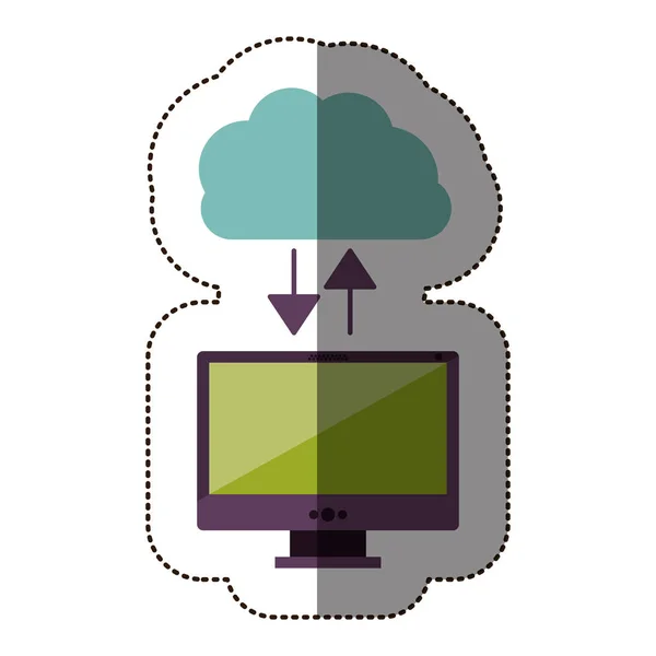 Autocollant couleur avec service cloud et ordinateur de bureau — Image vectorielle