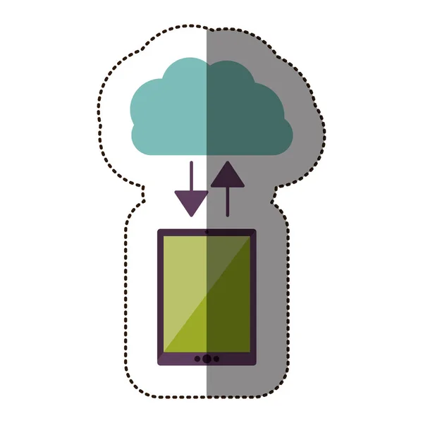Kleur sticker met cloud service en tablet — Stockvector