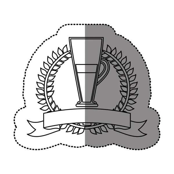 Autocollant monochrome avec couronne d'olive avec ruban et cocktail cofee — Image vectorielle