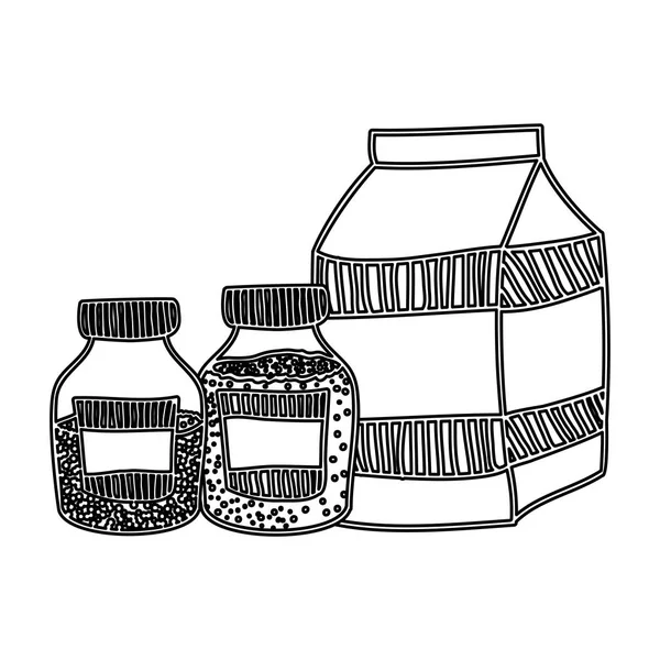 Силуэт коробка молока с бутылками соли и перца — стоковый вектор