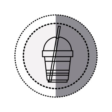 tek renkli etiket kontur kapuçino saman ile tek kullanımlık bardak ile dairesel nokta çizgi