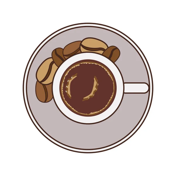 用豆子的咖啡杯顶视图饮料图标 — 图库矢量图片