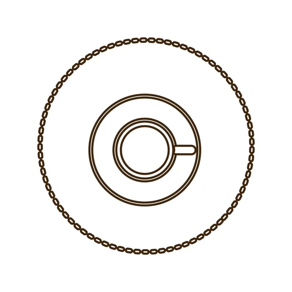 Monochrome round contour with coffee cup top view — Stock Vector