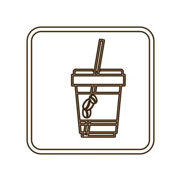 Monokrom kontur i firkantet ramme med engangsglas af cappuccino og halm – Stock-vektor