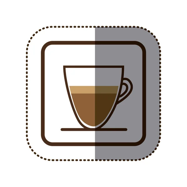 Color sticker silhouette in square frame with coffee cup — Stock Vector