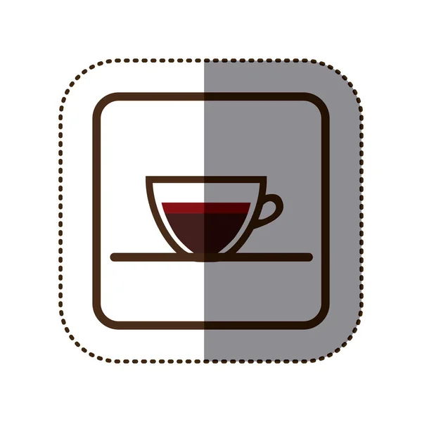 Färg klistermärke siluett i fyrkantig ram med kaffekopp — Stock vektor