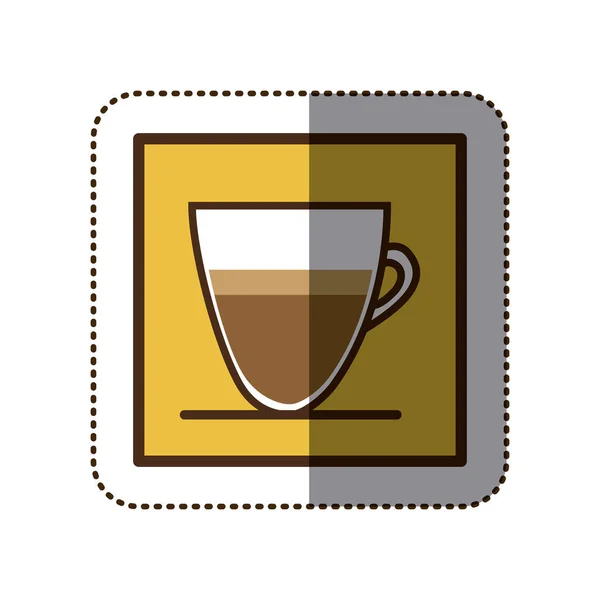 Färg klistermärke siluett i fyrkantig ram med kaffekopp närbild — Stock vektor