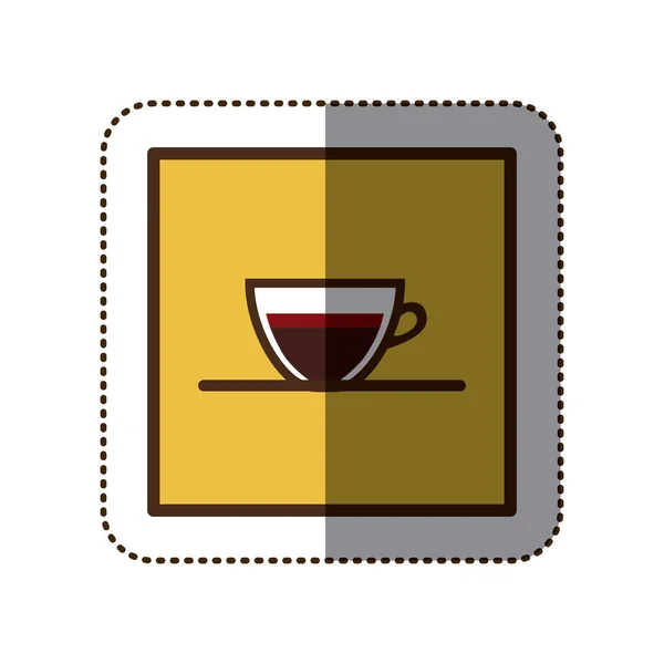 Silueta de etiqueta de color en marco cuadrado con taza de café — Vector de stock