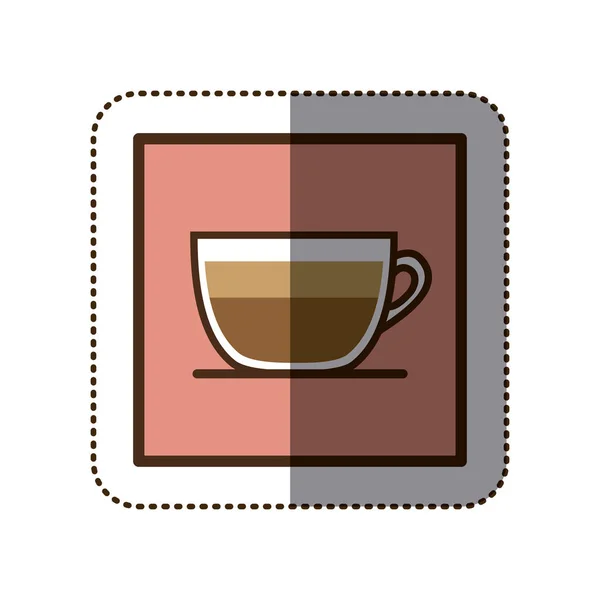 Кольоровий силует наклейки в квадратній рамці з чашкою кави крупним планом — стоковий вектор