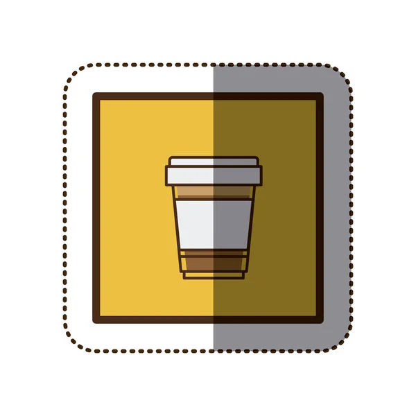 Silueta de etiqueta de color en marco cuadrado con vidrio de cappuccino — Vector de stock