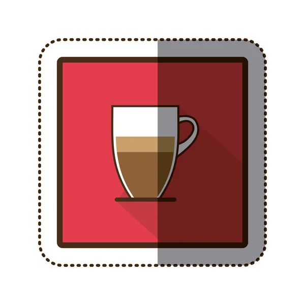Färg klistermärke siluett i fyrkantig ram med glasburk kaffe med handtag — Stock vektor