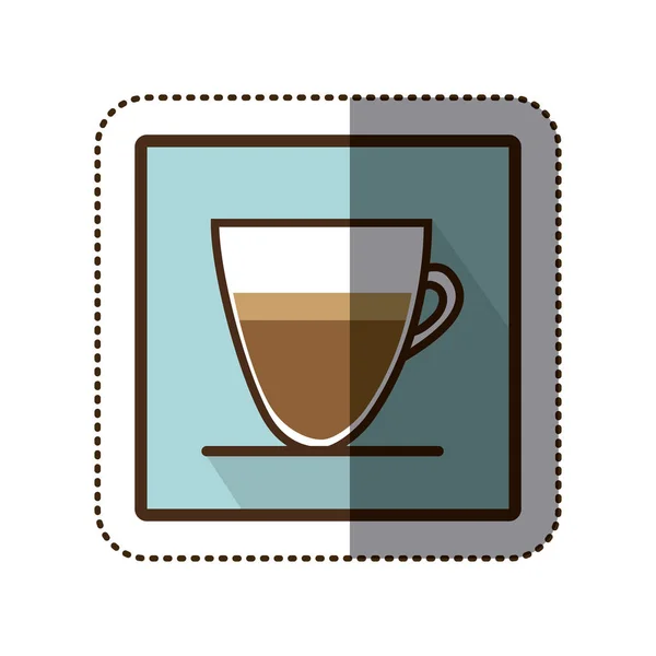 Couleur autocollant silhouette dans un cadre carré avec tasse de café gros plan — Image vectorielle