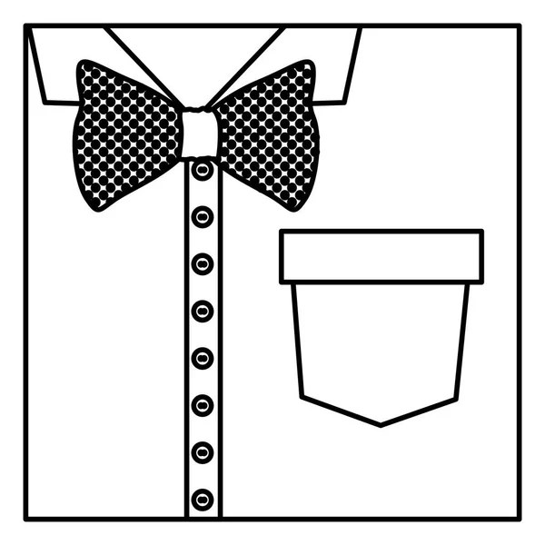 蝶ネクタイ付きフォーマルなシャツを閉じる正方形枠シルエット — ストックベクタ