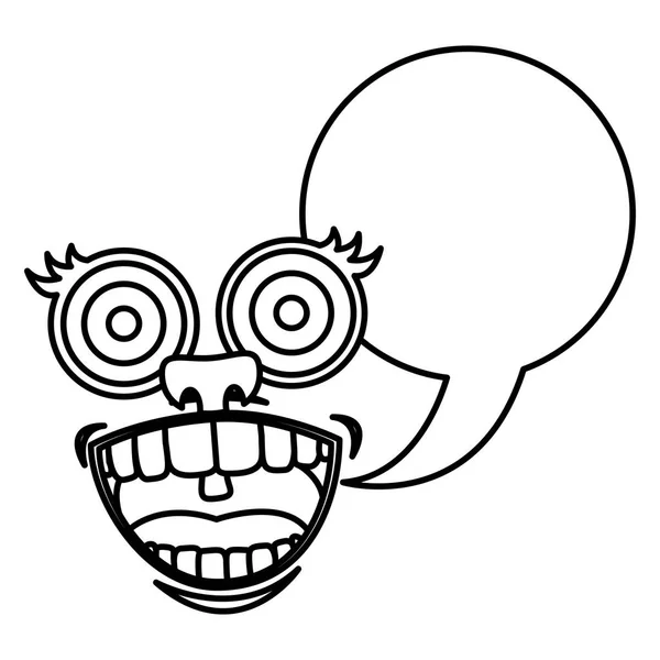 Silueta sonrisa cara caricatura gesto con cuadro de diálogo oval — Vector de stock