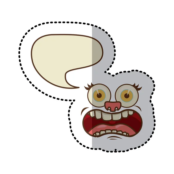 Sticker kleurrijk gezicht cartoon gebaar met dialoog cloud — Stockvector